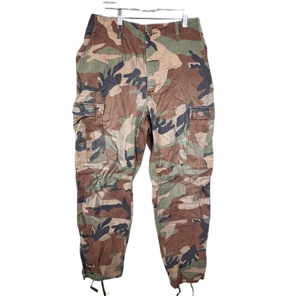 Vintage US Military Woodland Camo Cargo Combat Trousers Medium Long 34x32